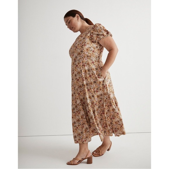 Madewell Puff-Sleeve Open-Back Midi Dress in Flora Field Size 20W